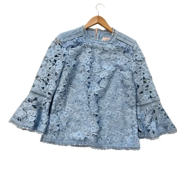 Ted Baker NWOT size 1 (S) bell sleeves Sky Blue Lace Blouse. Full descr in pics - Picture 4 of 17